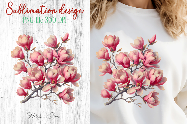Spring flowers sublimation design png| Pink magnolia clipart