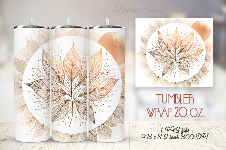 Orange watercolor leaves straight tumbler 20oz wrap design