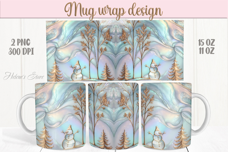 Pastel Magical Christmas mug wrap png |Blue & gold mug desig
