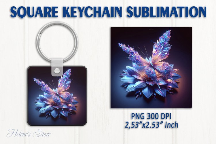3d Crystal butterfly keychain sublimation | Square keychain example image 1