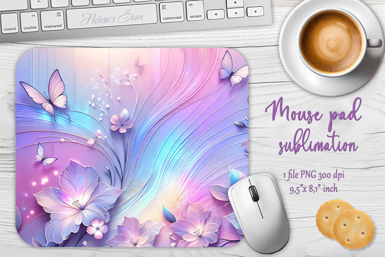 Iridescent lilac 3D floral mouse pad sublimation design png