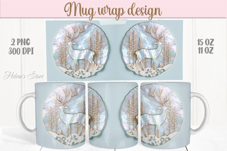 Pastel Christmas deer mug wrap png |Blue & gold mug design