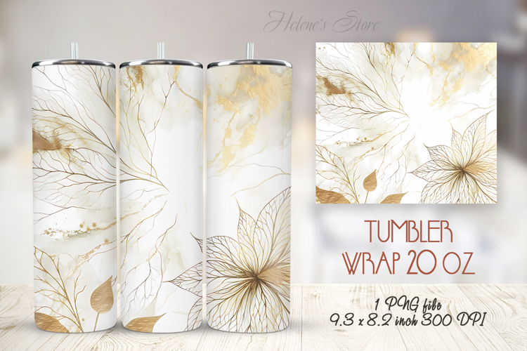 Golden watercolor leaves straight tumbler 20oz wrap designs