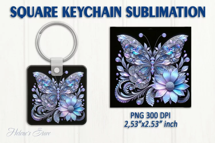 3d Crystal butterfly keychain sublimation | Square keychain