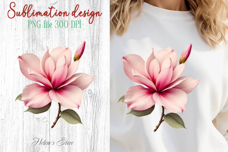 Spring flowers sublimation design png| Pink magnolia clipart