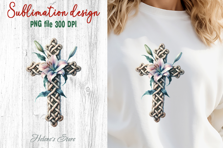 Easter Cross flowers Sublimation designs | Religious clipart