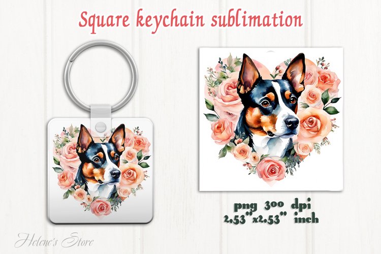 Lover Dog square keychain|Floral heart pets Keychains design