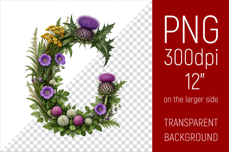 Floral C Monogram PNG | Wildflower Initial Letter Clipart example image 1