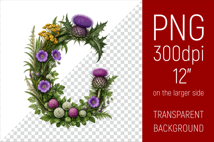 Floral C Monogram PNG | Wildflower Initial Letter Clipart