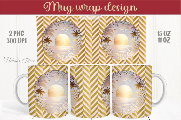 Summer beach palm tree mug wrap 15oz sublimation designs png