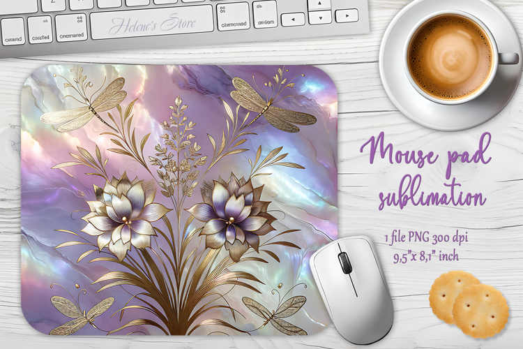 Iridescent lilac floral mouse pad sublimation design png