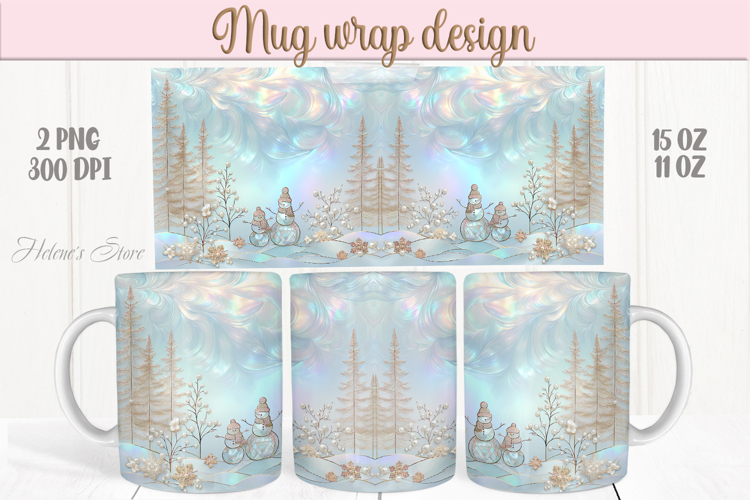 Pastel Magic Christmas mug wrap png |Blue & gold mug design