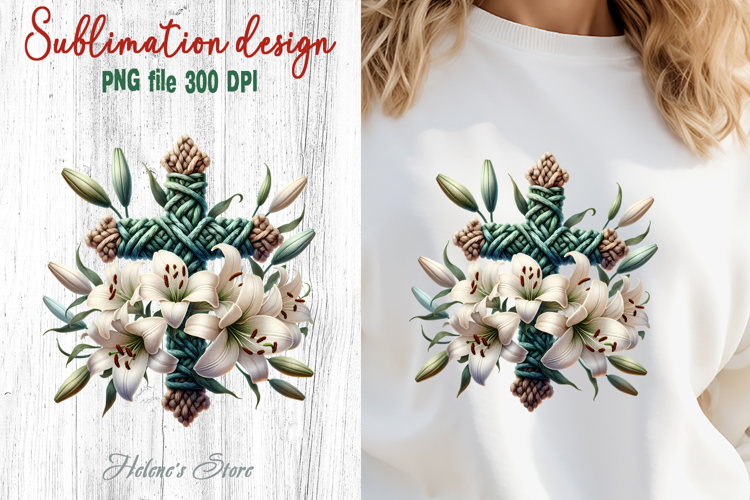 Easter Cross flowers Sublimation designs | Religious clipart