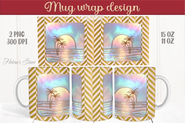 Summer beach palm tree mug wrap 15oz sublimation designs png