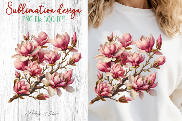 Spring flowers sublimation design png| Pink magnolia clipart