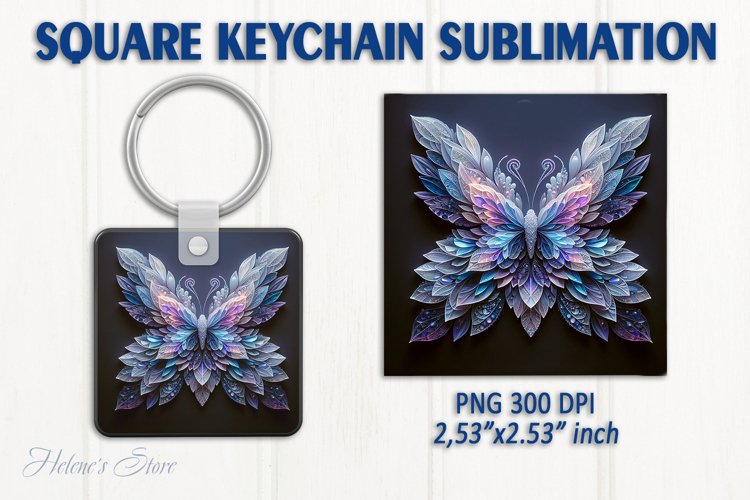 3d Crystal butterfly keychain sublimation | Square keychain example image 1