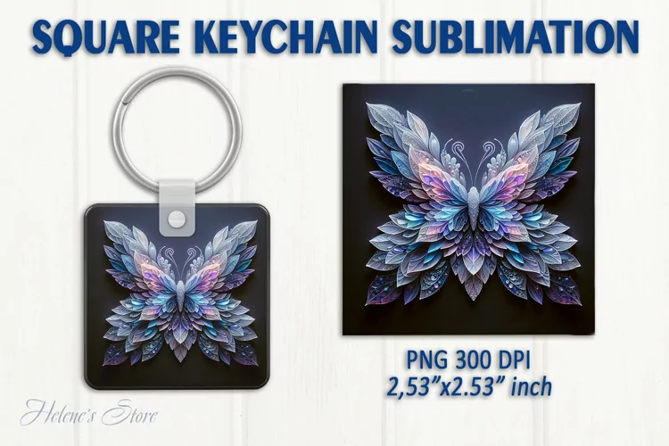 3d Crystal butterfly keychain sublimation | Square keychain