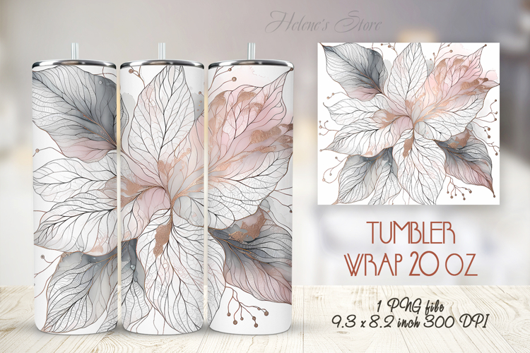 Pimk watercolor leaves straight tumbler 20oz wrap design