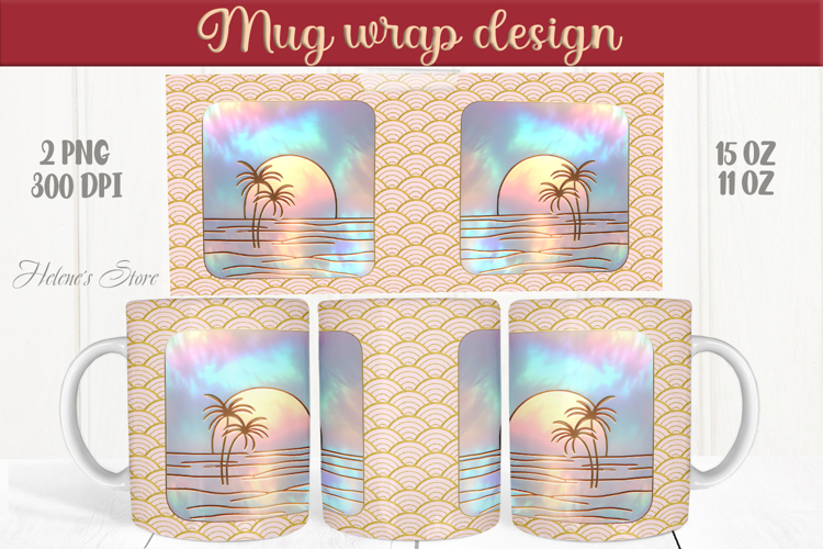 Summer beach palm tree mug wrap 15oz sublimation designs png