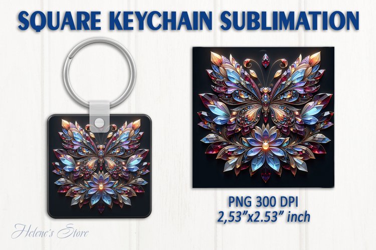 3d Crystal butterfly keychain sublimation | Square keychain example image 1