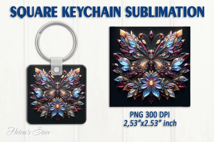 3d Crystal butterfly keychain sublimation | Square keychain