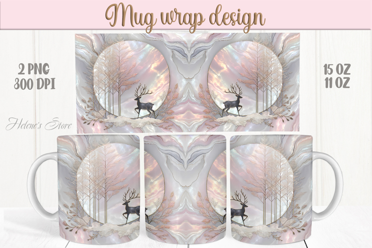 Magic Christmas deer mug wrap png |Pink & gold mug design