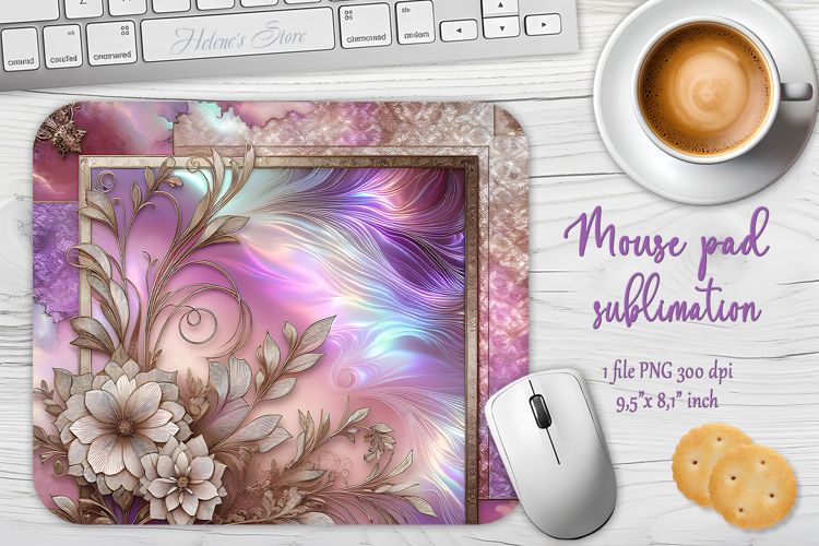 Iridescent pink golden floral mouse pad sublimation design