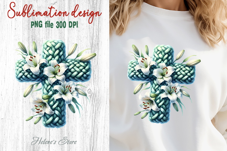 Easter Cross flowers Sublimation designs | Religious clipart