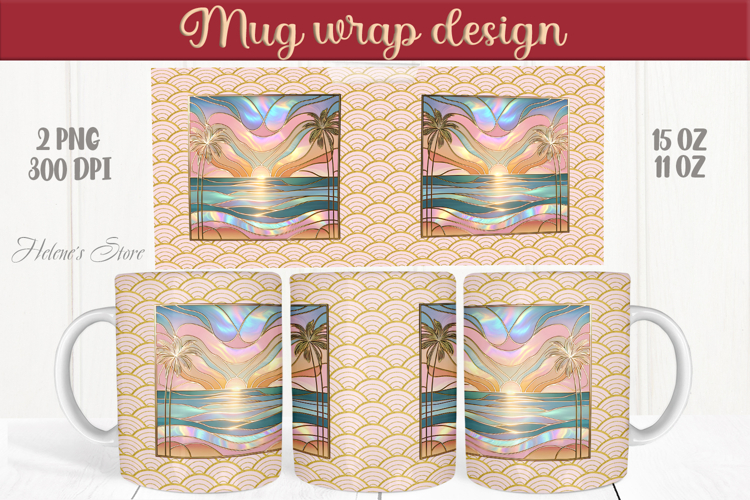 Summer beach palm tree mug wrap 15oz sublimation designs png