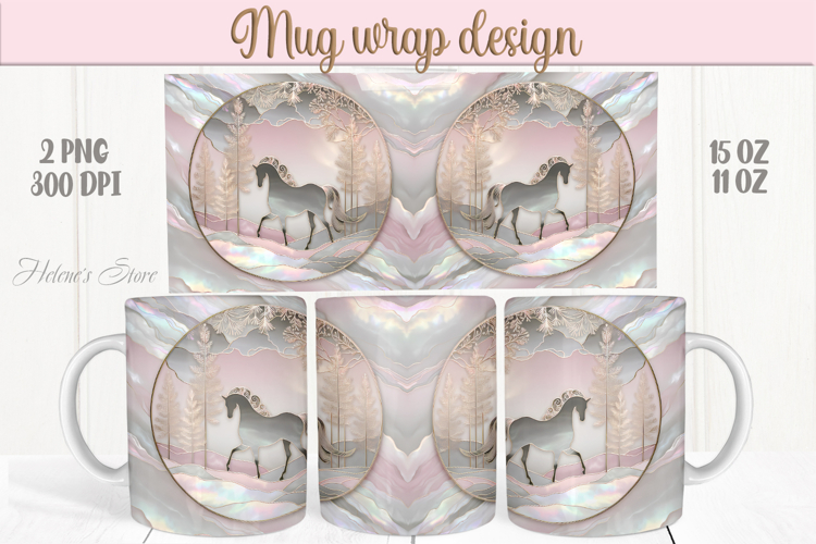 Magic Christmas horse mug wrap png |Pink & gold mug design