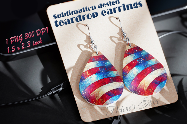 USA flag Patriotic teardrop earrings sublimation design png