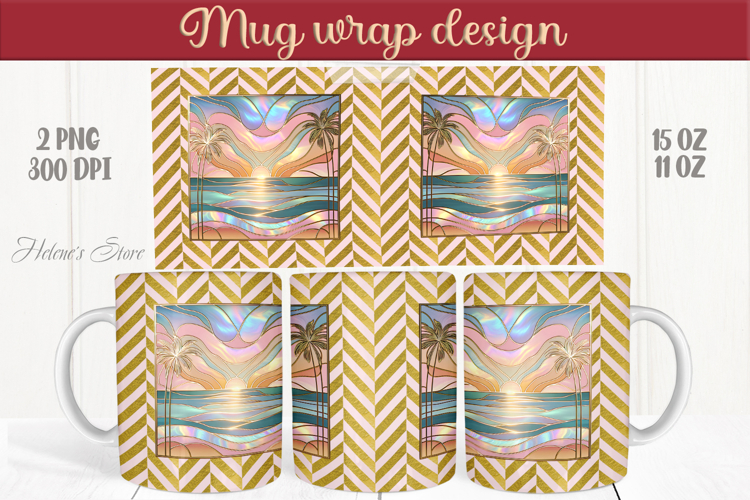 Summer beach palm tree mug wrap 15oz sublimation designs png