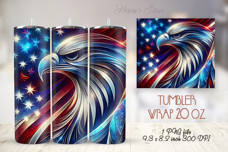 USA Fourth of July tumbler wrap 20oz | Patriotic Bald eagle