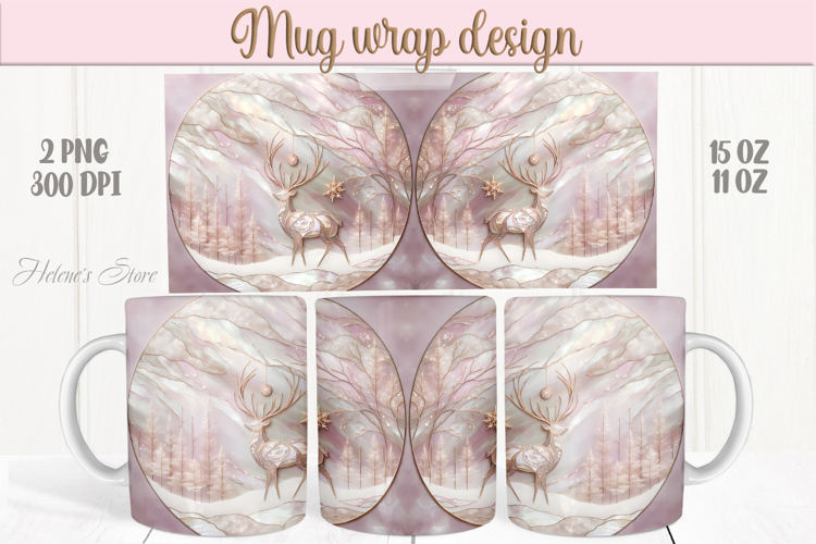 Magic Christmas deer mug wrap png |Pink & gold mug design