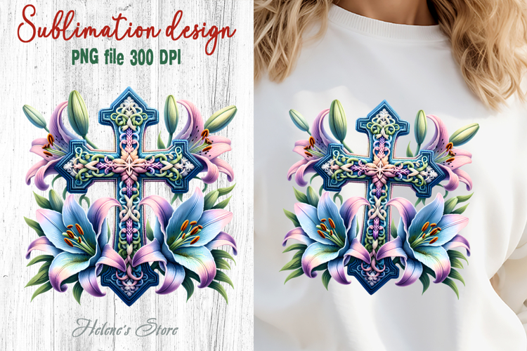 Easter Cross flowers Sublimation designs | Religious clipart