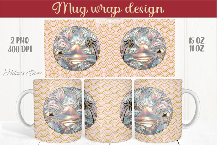 Summer beach palm tree mug wrap 15oz sublimation designs png