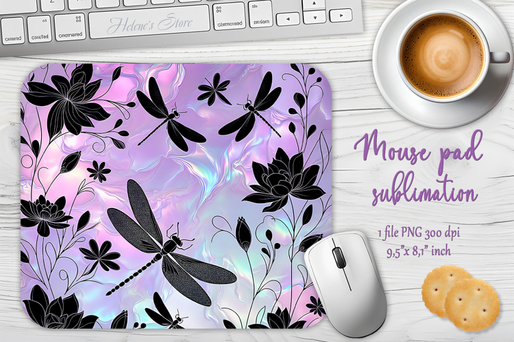 Iridescent lilac black floral mouse pad sublimation design