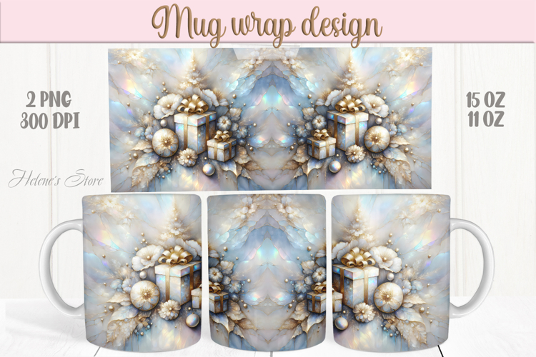 Magic Christmas gifts mug wrap png |Blue & gold mug design