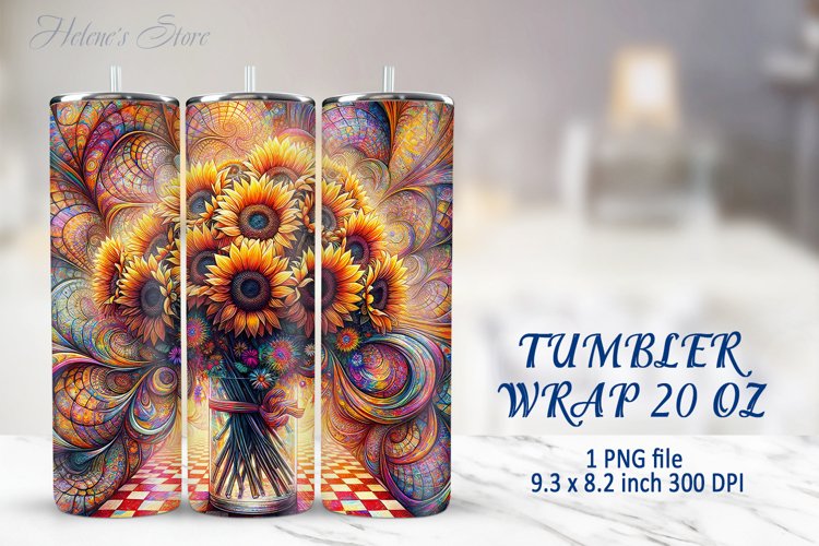 Tumbler Sublimation | 20oz Skinny Tumbler Wrap | Sunflower