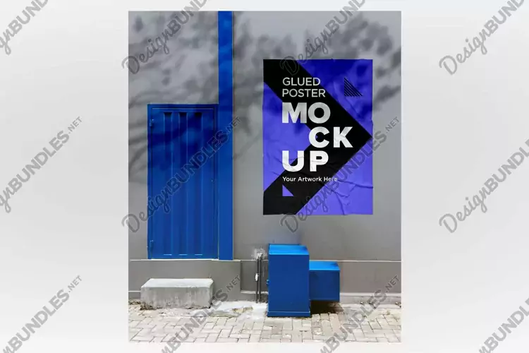 Poster Mockup with Glued, Wrinkled & Crumpled Paper Effect