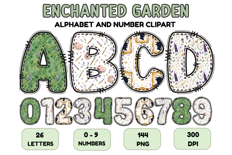 Enchanted Garden Alphabet & Numbers Clipart PNG 300 DPI