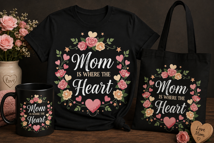 Mom Is Where the Heart Is PNG | Floral Mother’s Day Design