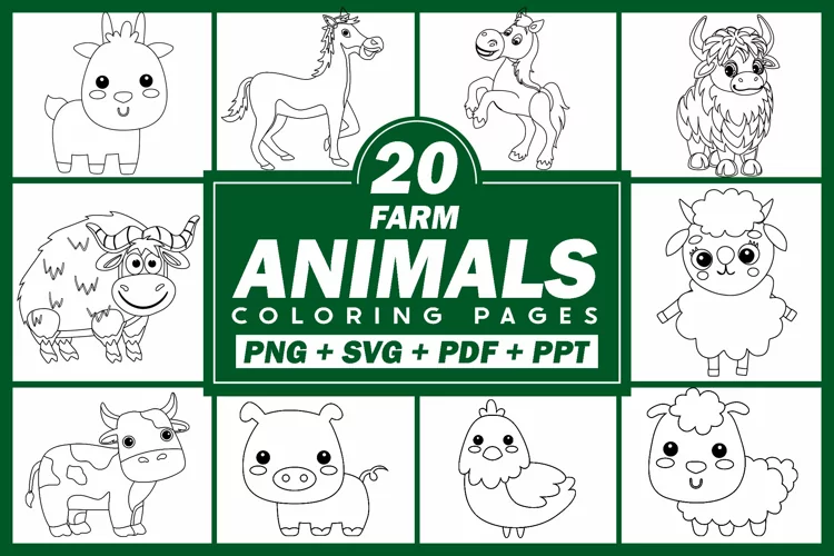 Farm Animals Coloring pages For Kids | Cute Animals clipart
