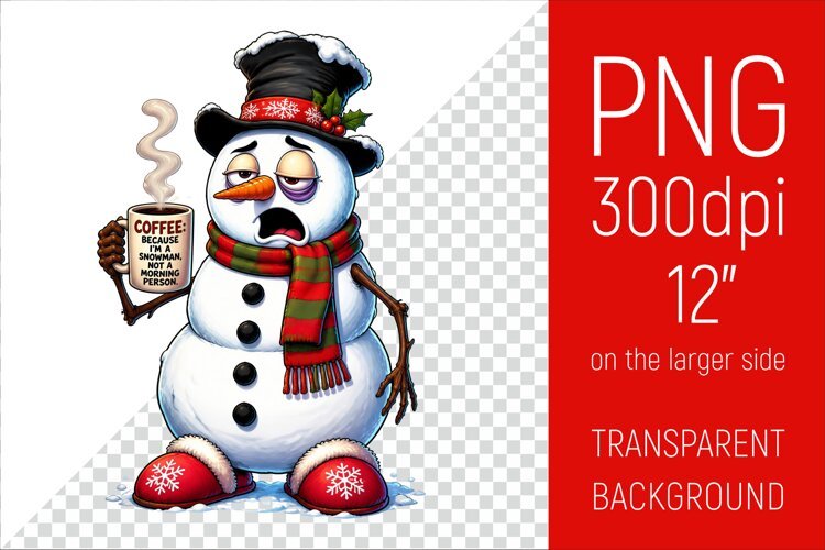 Funny Morning Coffee Snowman | Christmas Clipart example image 1