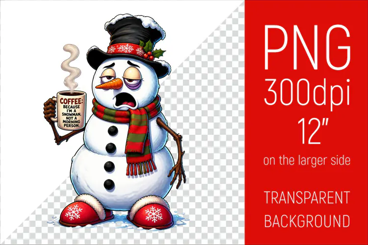 Funny Morning Coffee Snowman | Christmas Clipart