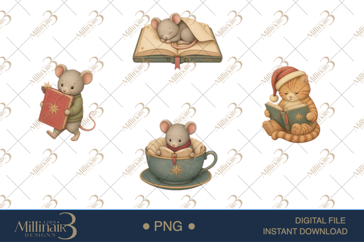 Cozy Christmas Book Lover Clipart