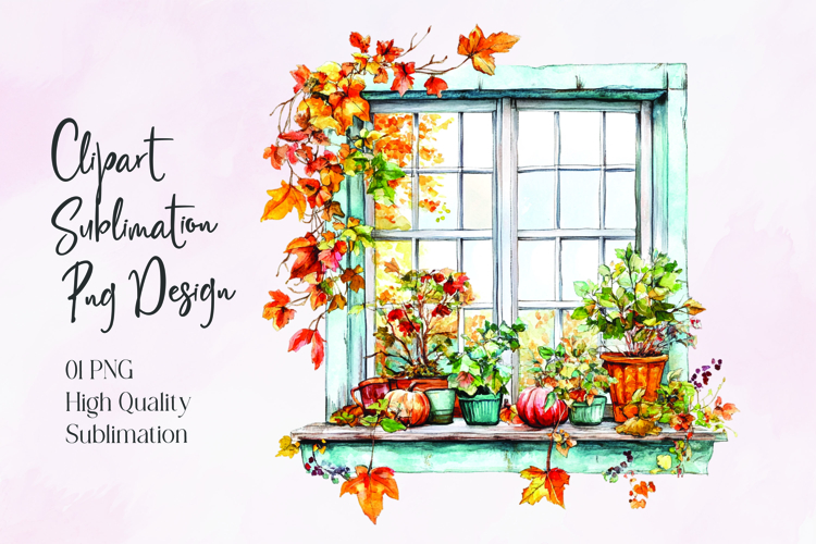 Autumn Window Watercolor Sublimation PNG