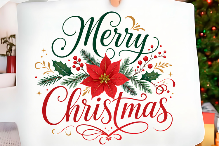 Merry Christmas Poinsettia PNG Christmas T-shirt PNG Des