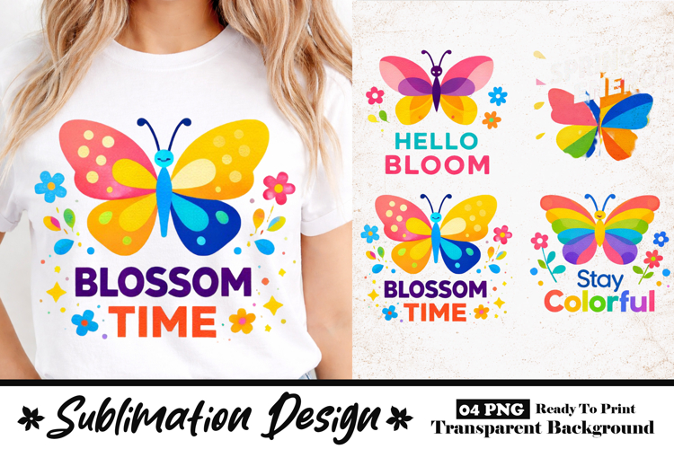 Blossom Time Colorful Butterfly Sublimation Design