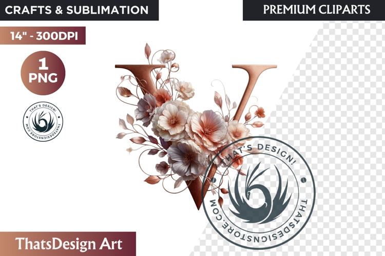 Floral Alphabet wedding Clipart Rose Gold flower letter